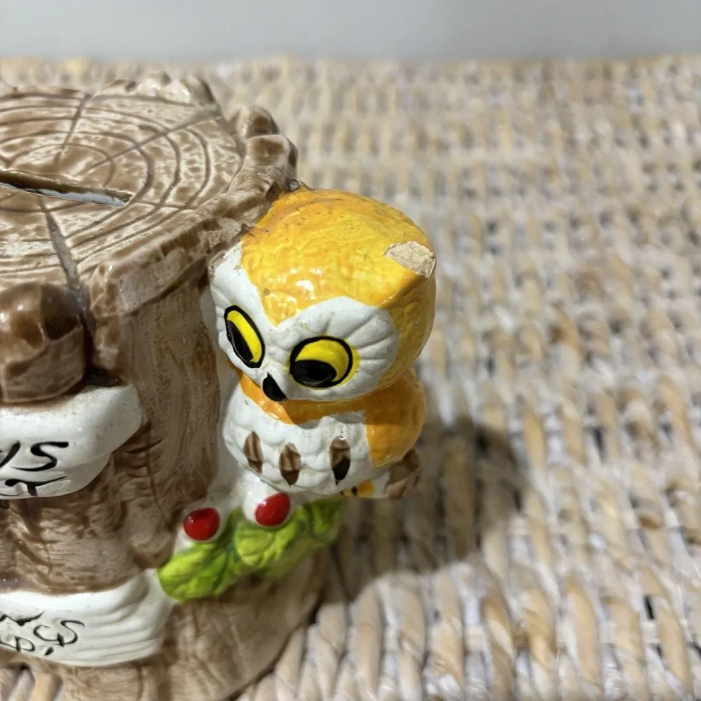 Vintage Enesco Owl Coin Bank Ceramic‎ Hand Painted Nobody's Perfect Savings Help